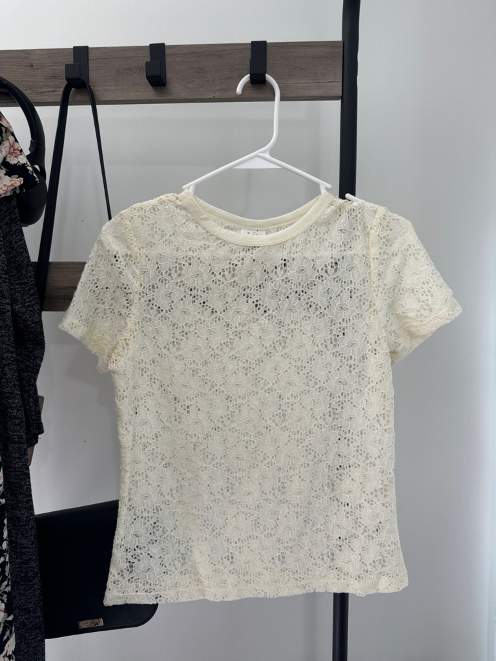 Self Esteem Cream Lace Short Sleeve Tee